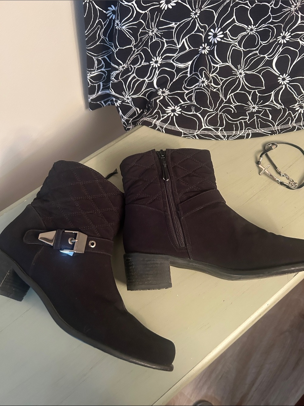 Stuart Weitzman Black Quilted Suede Ankle Booties with Buckle
